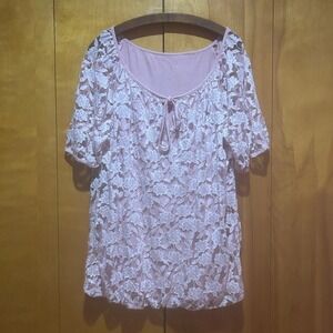 Unbranded Blouse Womens L (READ) Pink Lined‎ Metallic Flowers Fairy Coquette